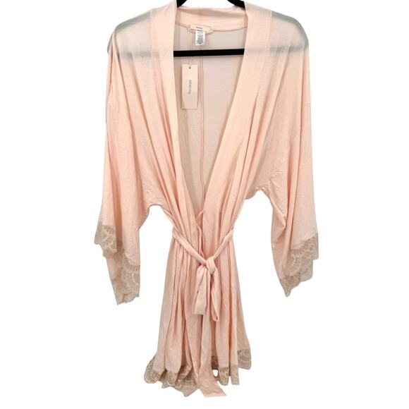 NWT Eberjey Mariana Blush Pink Tencel Blend Lace Belted Kimono Robe Size L - Picture 1 of 9